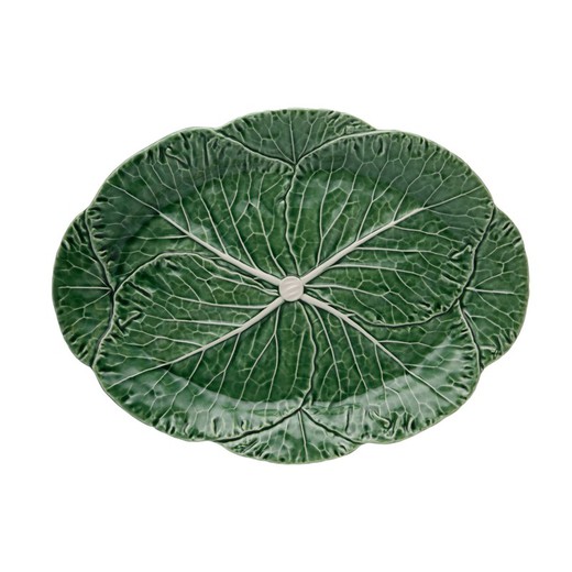 Oval L green earthenware platter, 43 x 32 x 3 cm | Cabbage