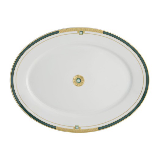 Ovalt L porcelænsfad i flerfarvet, 42,5 x 32,5 x 3,4 cm | Smaragd