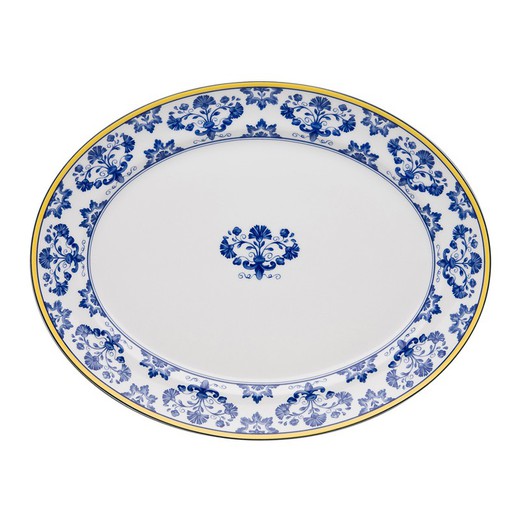 Oval dish S in blue and yellow porcelain, 35 x 27.3 x 3.5 cm | white castle