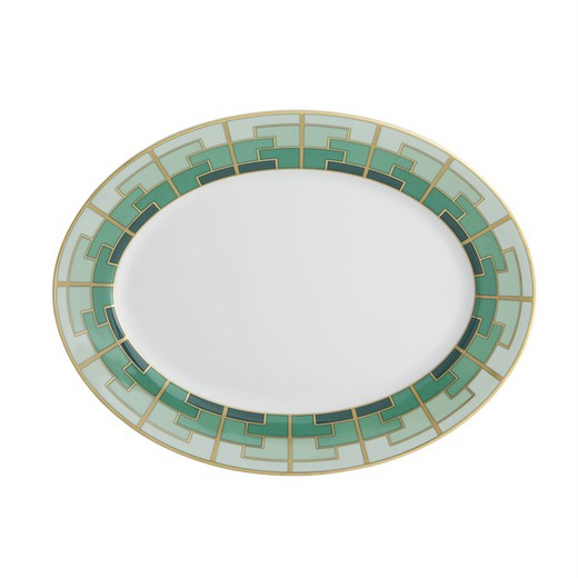 Flerfarvet ovalt fad i porcelæn S, 35,8 x 27,3 x 2,9 cm | Smaragd