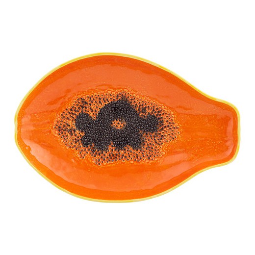 Papaya-Steingutplatte in Orange und Gelb, 35 x 23,5 x 5,4 cm | Tropische Früchte