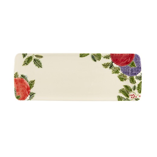 Rectangular faience dish in beige and multicolor, 43 x 16.2 x 2.5 cm | Christmas ornaments