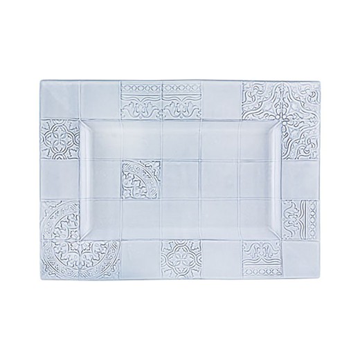 Piatto rettangolare in maiolica bianco invecchiato, 46,5 x 33 x 4 cm | Via Nova