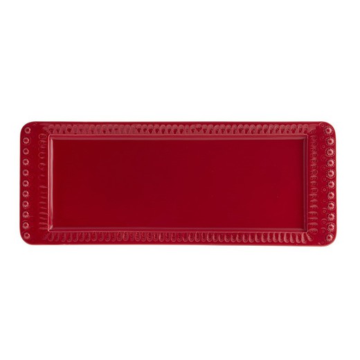 Rechthoekige faience schaal in rood, 47,5 x 18,6 x 2,9 cm | Modieus