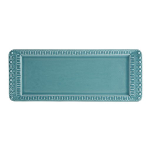 Rectangular dish made of turquoise earthenware, 47.5 x 18.6 x 2.9 cm | Fantasy