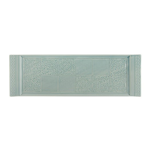 Plat à Gâteau Rectangulaire en Faïence Bleu Lever du Soleil, 51 x 16,4 x 2 cm | Rue Nova