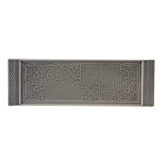 Fuente rectangular para tarta de loza en gris ceniza, 51 x 16,4 x 2 cm | Rua Nova