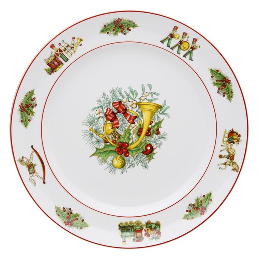 Round white, green and red porcelain dish, Ø 33.1 x 4.2 cm | christmas magic