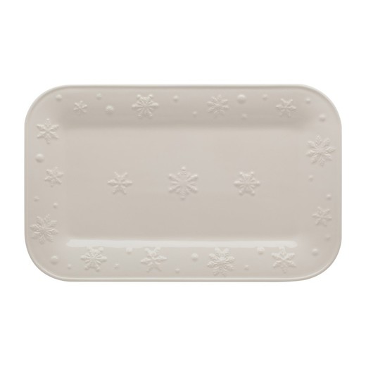 White stoneware S platter, 34.5 x 21.5 x 2.8 cm | Snowflakes