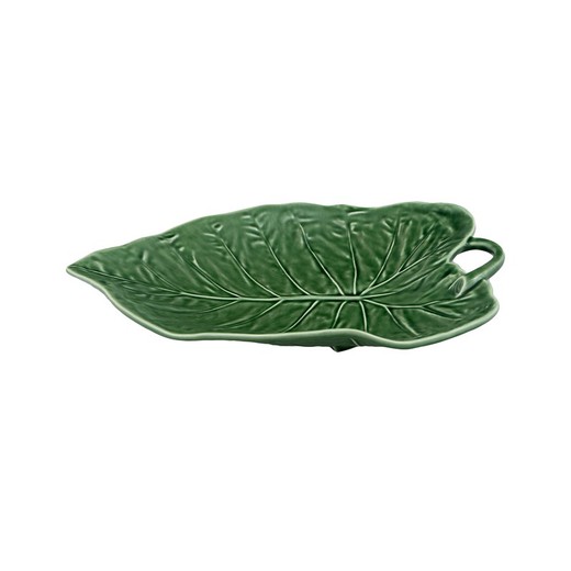 Piatto in maiolica verde S, 31 x 21 x 4 cm | foglie di girasole