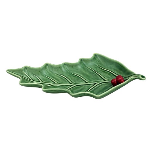 Faience S platter in green and red, 27.5 x 15.5 x 3 cm | Holly