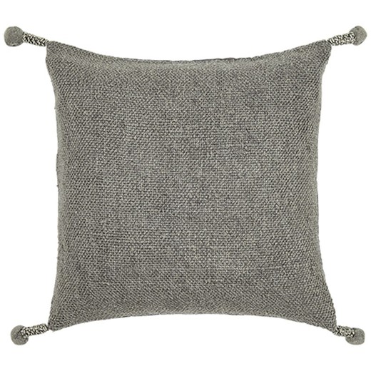 Housse de coussin en coton bio filé main à pompons gris 45 x 45 cm