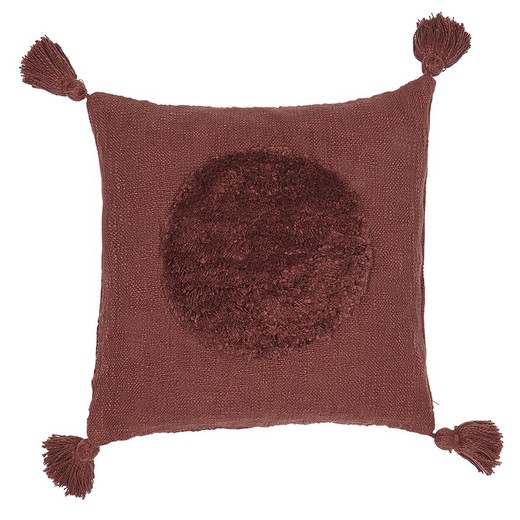 Hand-spun organic cotton cushion cover with brown ocher tassels 45 x 45 cm