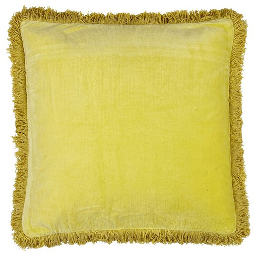 Yellow fringed velvet cushion cover 45 x 45 cm