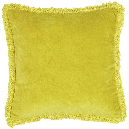 Capa de almofada de veludo com franjas amarelo limão 45 x 45 cm