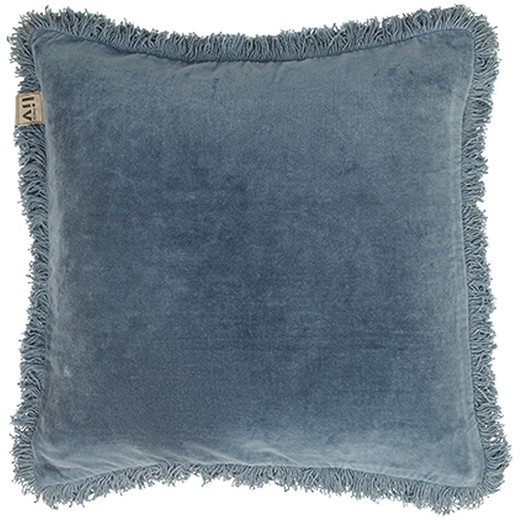 Velvet cushion cover with dark blue fringes 45 x 45 cm