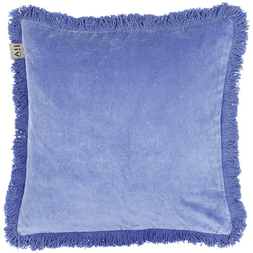 Regatta blue fringed velvet cushion cover 45 x 45 cm