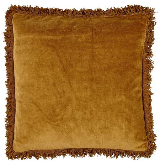 Velvet cushion cover with mustard fringes 45 x 45 cm
