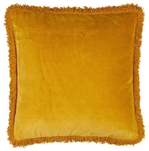 Kissenbezug aus orangefarbenem Samt mit Fransen 45 x 45 cm