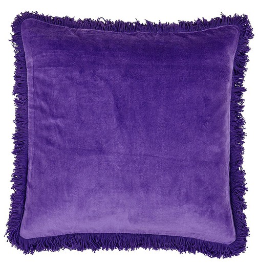 Purple fringed velvet cushion cover 45 x 45 cm
