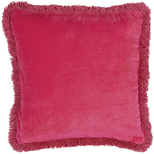 Kissenbezug aus pinkfarbenem Samt mit Fransen 45 x 45 cm