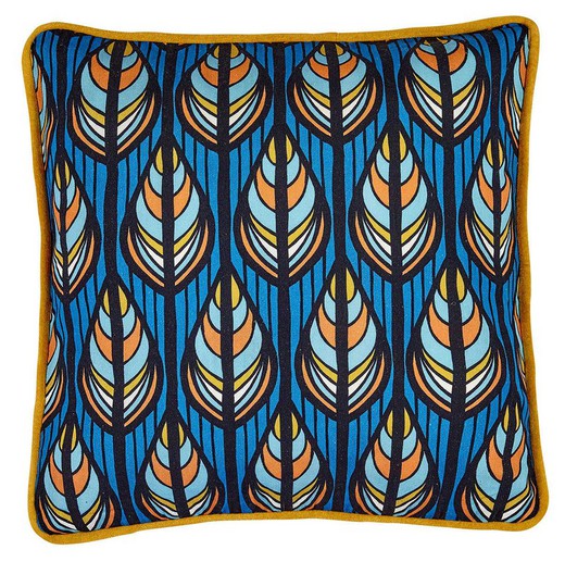 Blue / yellow velvet and organic cotton cushion cover 45 x 45 cm