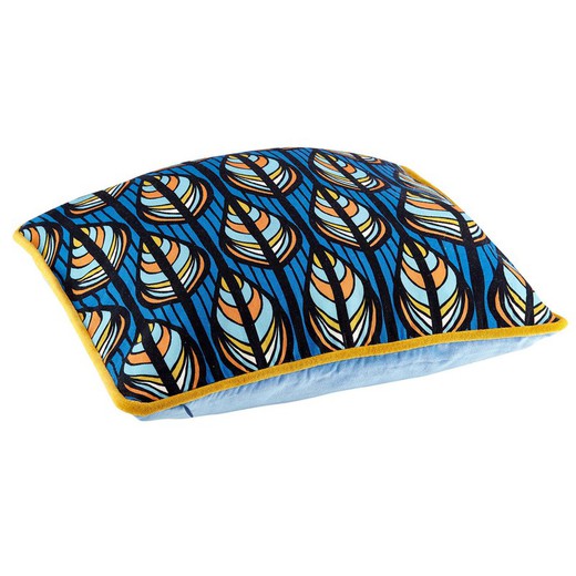 Fodera per cuscino in velluto blu / giallo e cotone biologico 45 x 45 cm —  Qechic