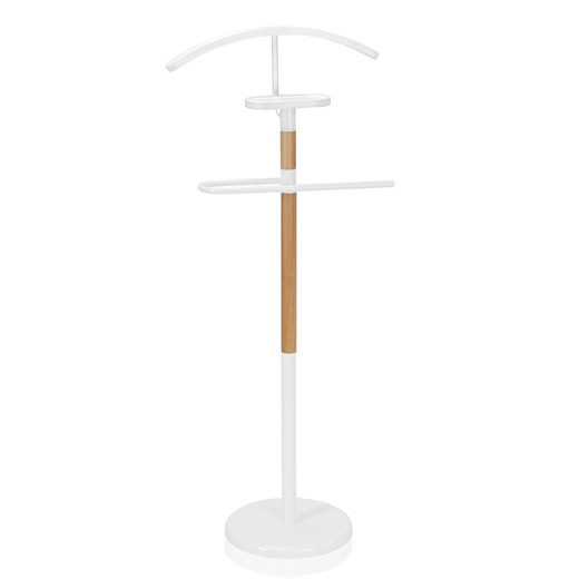 Valet stand in wood and white metal, 46 x 28 x 113 cm