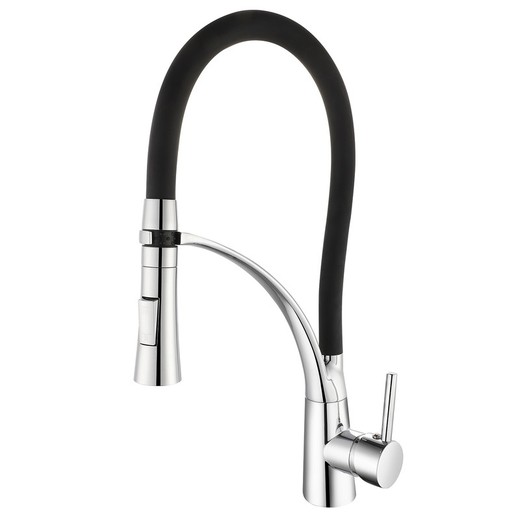 Brass and silicone kitchen tap in black and silver, 8 x 23 x 43 cm | Splash