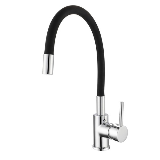 Brass and Silicone Kitchen Faucet in Black and Silver, 9.6 x 22 x 36.6 cm | Flex