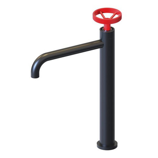 Tall brass basin tap in black and red, 6.7 x 23 x 37 cm | Chillout Delta