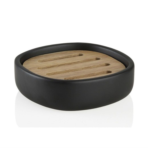 Ceramiczne/czarne mydelniczki z drewna akacjowego, Ø12,3x3,5cm