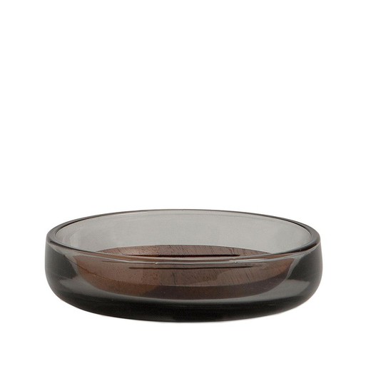 Saboneteira em vidro e acácia cinza e natural, Ø 11,5 x 3 cm | Irazú