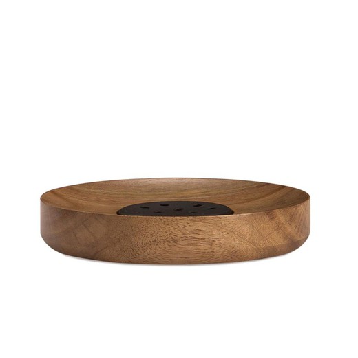 Acacia wood soap dish in brown, 12 x 12 x 2 cm | Acacia