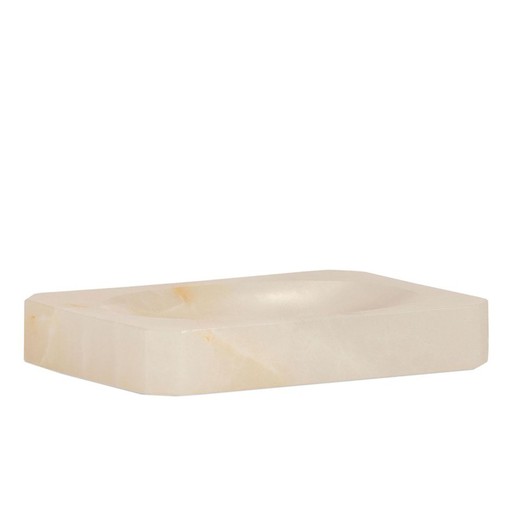 Jabonera de mármol en blanco y beige, 13,5 x 9,5 x 2 cm | Mármol
