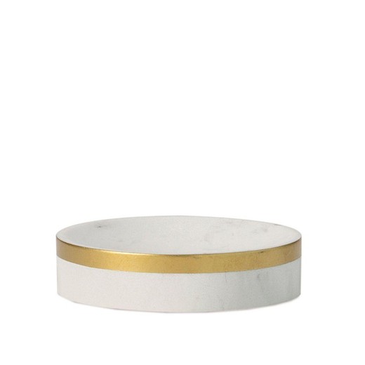 Polyresin zeepbakje in wit en goud, Ø 11,5 x 3 cm | Zeus