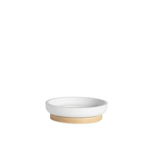 White/natural ash and polyresin soap dish, Ø11.5 x 3 cm | Nordic