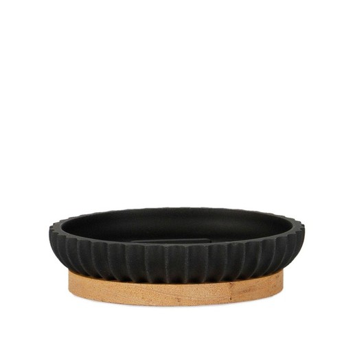 Polyresin and wood soap dish in black, Ø 12 x 3 cm | Shell
