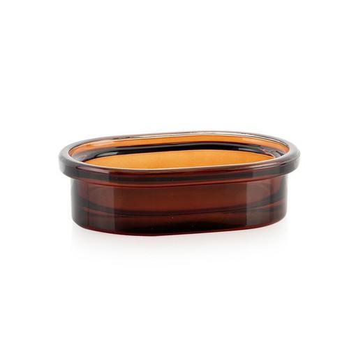 Amberkleurig glazen zeepbakje, 13,5 x 9,5 x 3,5 cm