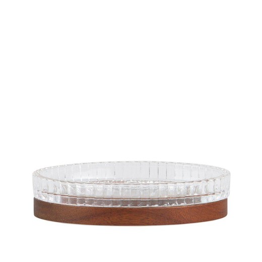 Glass and acacia soap dish in transparent and natural, 14 x 9.5 x 3 cm | Triton