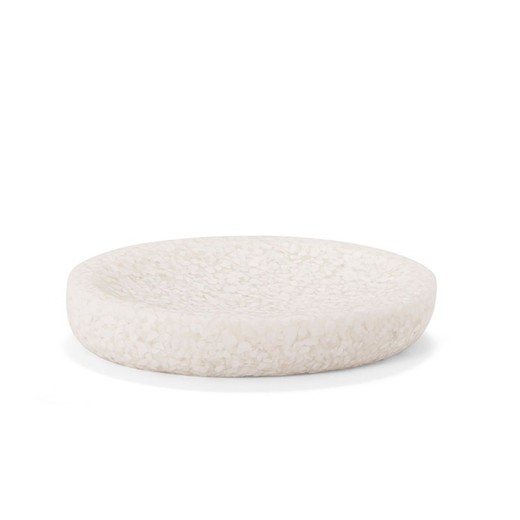 Witte zeepschaal met steengoed effect, Ø15x10,5x2,5cm