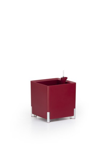 Red square modular hydrant planter with silver legs, 40x40x44 cm