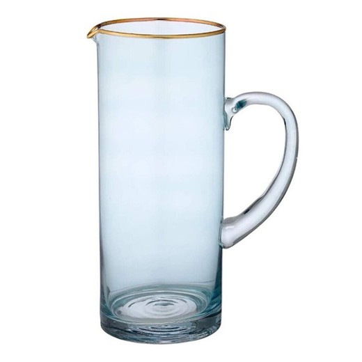 Glass jug in blue and gold, 11 x 11 x 25 cm | Chloe Aqua