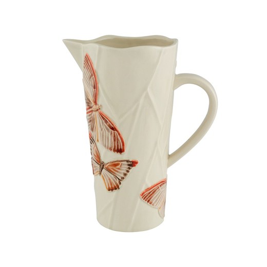 Faience jug in beige and multicolor, 19.7 x 12.4 x 24.9 cm | Cloudy Butterflies