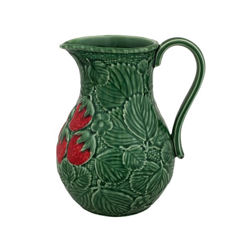 Earthenware jug in green and red, 18.5 x 15 x 22 cm | Strawberries