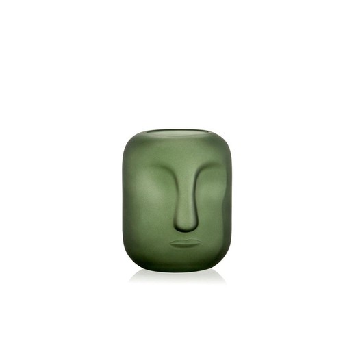 Matte green face glass vase, 17x17x20 cm