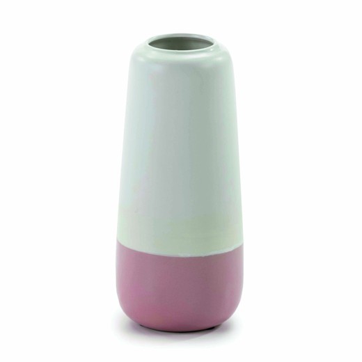 Vaso de cerâmica branco e rosa, 16x16x37 cm