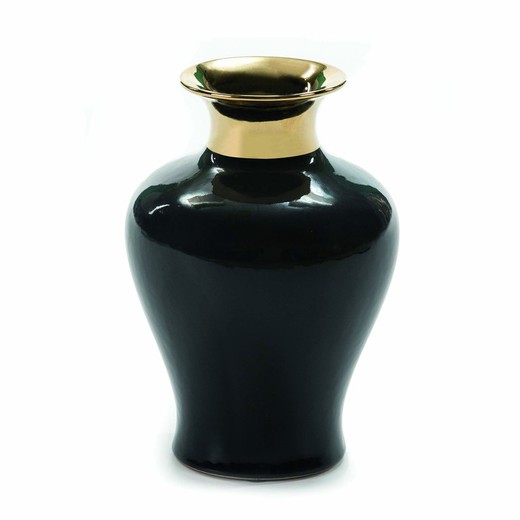 Vaso de cerâmica dourada e preta, 20x20x28 cm