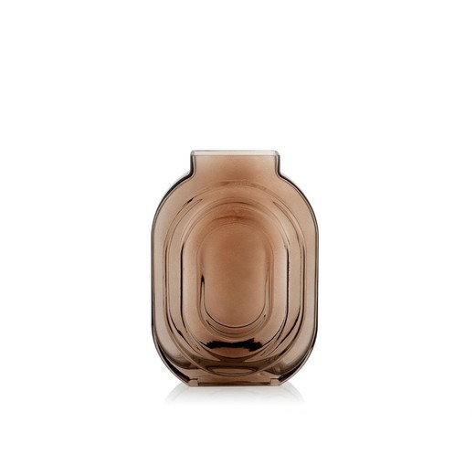 Vaso quadrato in vetro marrone Bliss, 18 x 7,5 x 25 cm