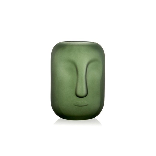 Gerookte groene glazen vaas Face, Ø19 x 25 cm